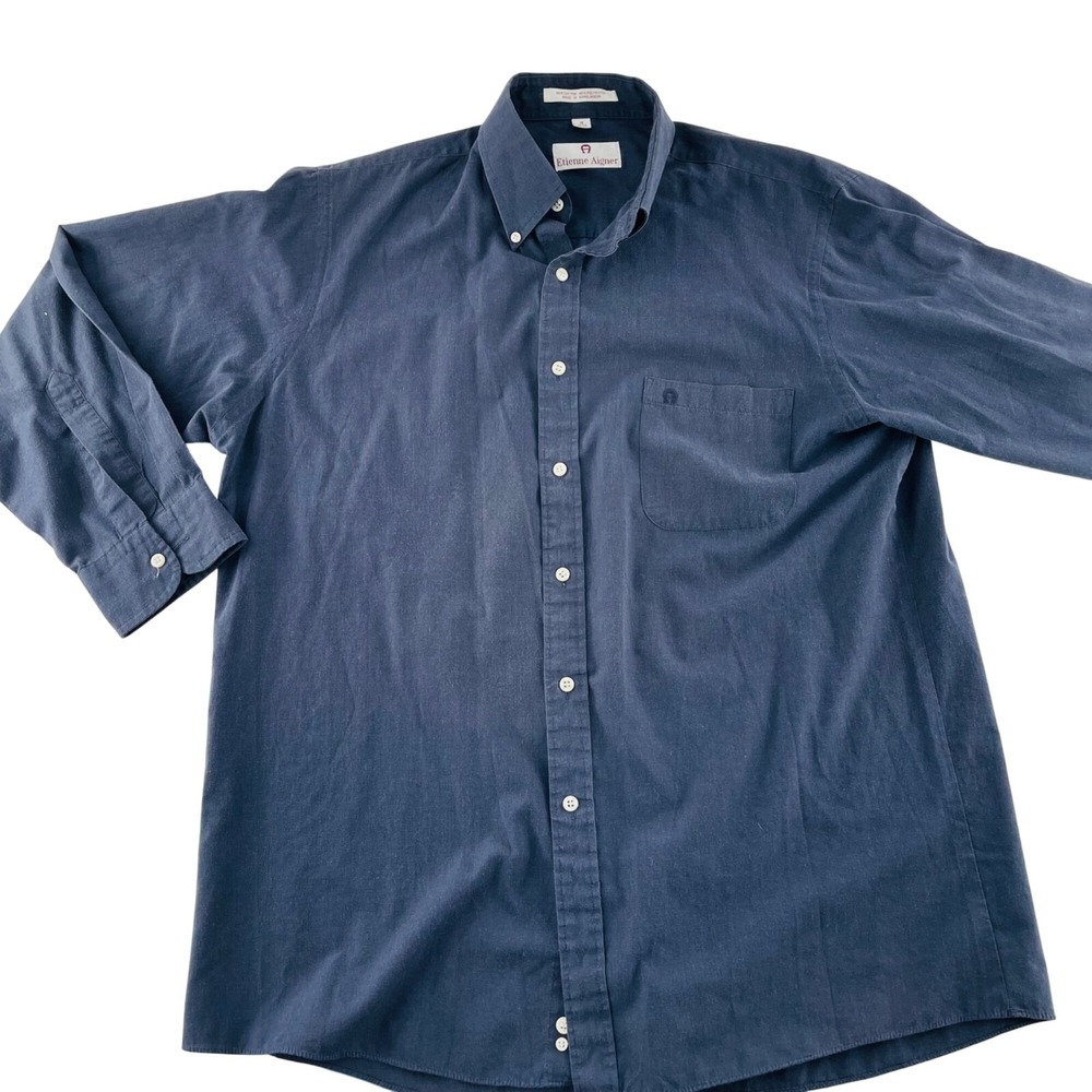 Etienne Aigner vintage Mens Long‎ Sleeve Button-Up Shirt Size 16 Black